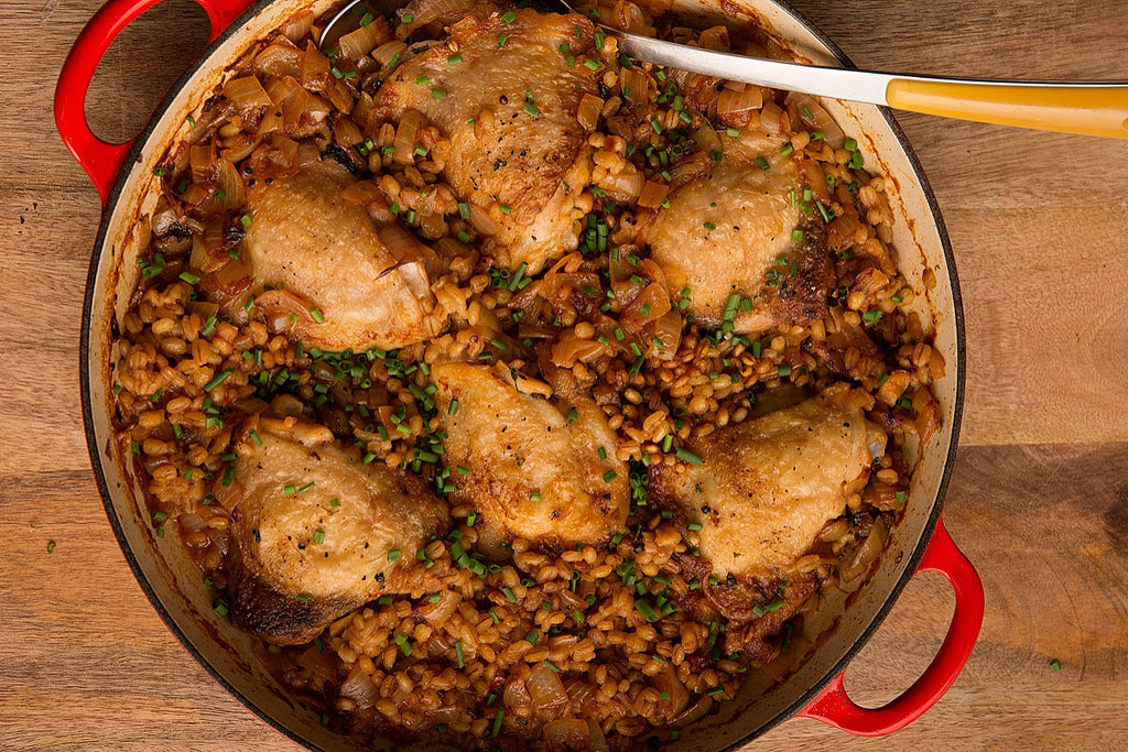Roast Chicken Thighs with Barley