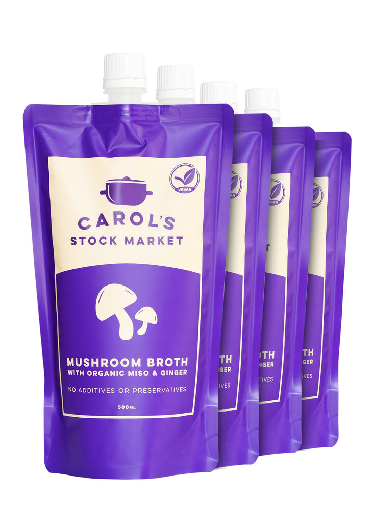 Carol's Stock Market - Mushroom Broth with Organic Miso & Ginger 4 Pack