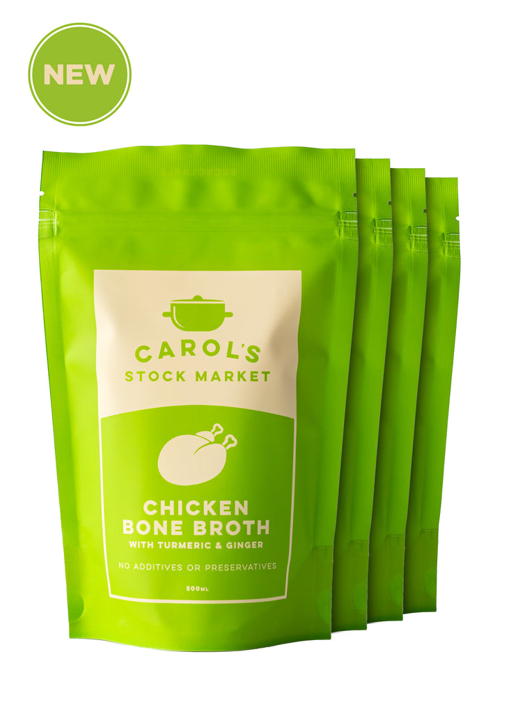 Chicken Bone Broth with Tumeric & Ginger Multipack (4 Pack) - Carol's Stock Market