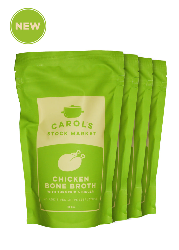 Chicken Bone Broth with Tumeric & Ginger (4 Pack) - Carol's Stock Market