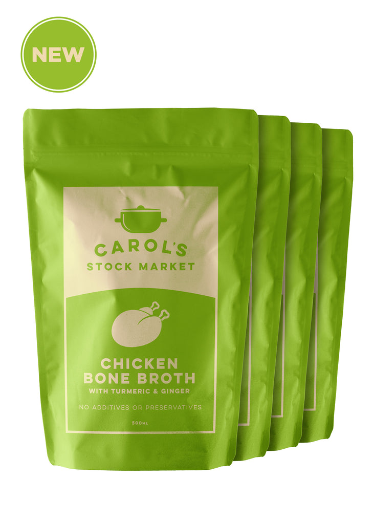 Chicken Bone Broth with Tumeric & Ginger (4 Pack) - Carol's Stock Market