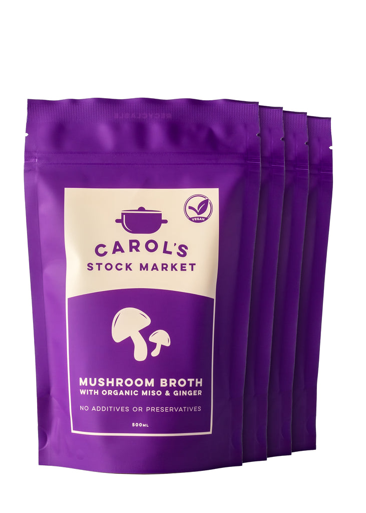 Carol's Stock Market - Mushroom Broth with Organic Miso & Ginger 4 Pack